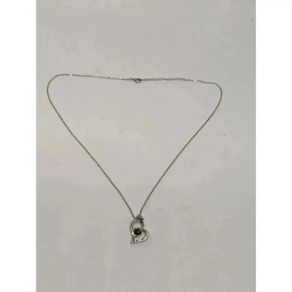 Silver Asymmetrical Heart Pendent Necklace Milky Center Bead Princess - Picture 5 of 8